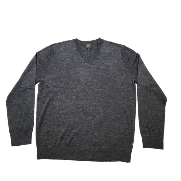 Armani Exchange Men's V-neck Pullover Sweater Wool Dark Grey Size XL‎ - Picture 1 of 3